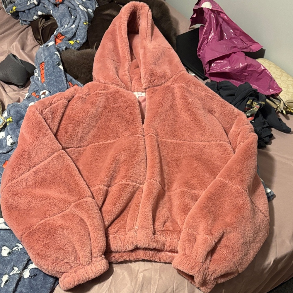 Cozy Pink Fluffy Hooded Jacket